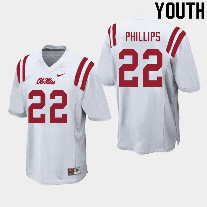 Scottie Phillips Ole Miss Rebels NCAA Youth White #22 Stitched Limited College Football Jersey VJC2858VU